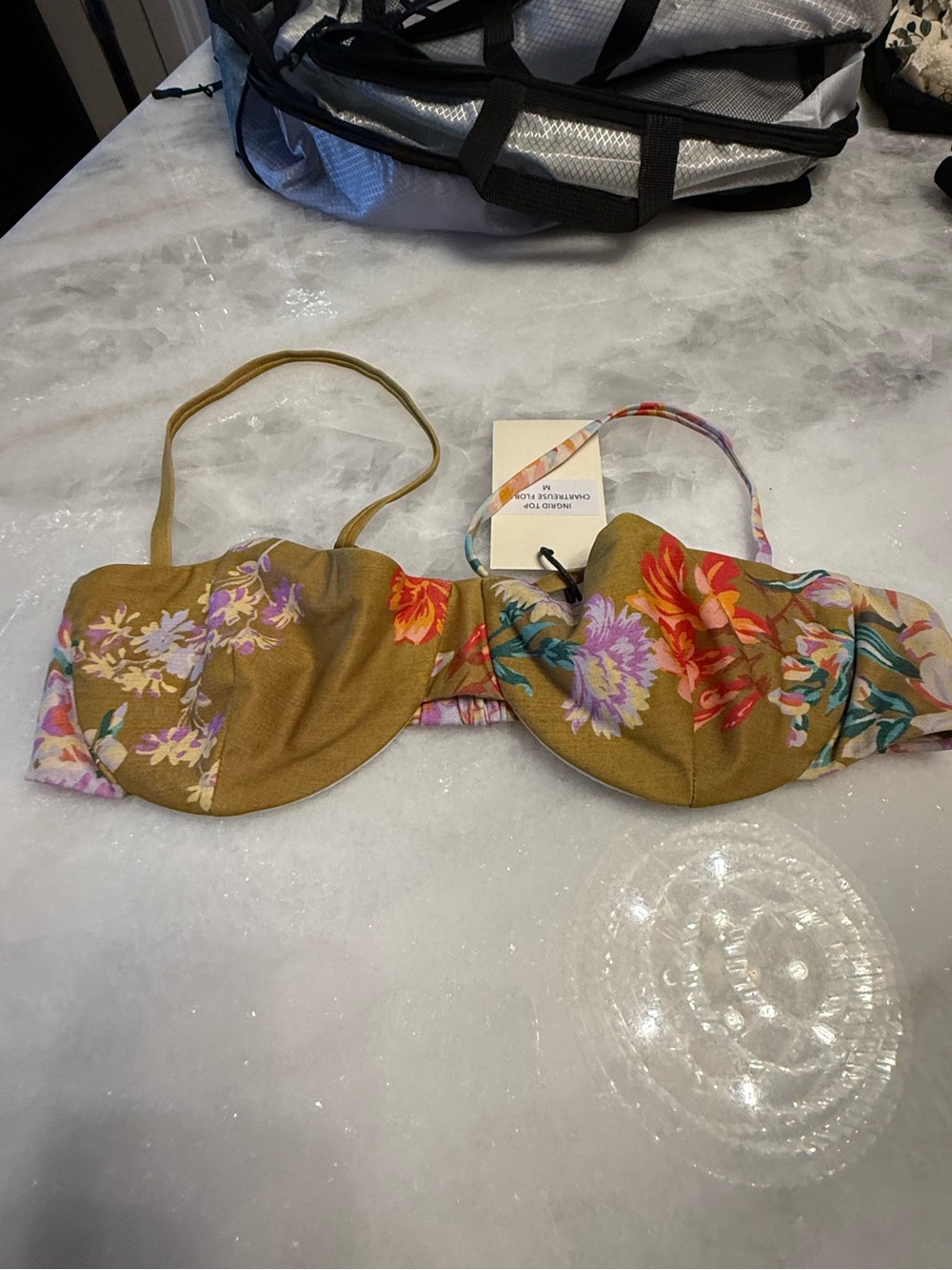 Floral Molded Cup Bikini Top in Mustard